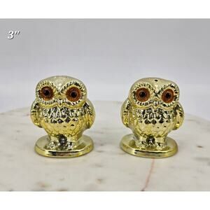 Vintage MCM Enesco Gold Owl Salt & Pepper Shakers